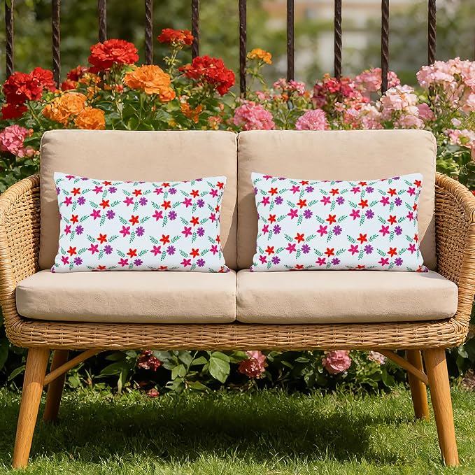 Eternal Beauty 20" x 12" Set of 2 Outdoor Pillow Covers Decorative Pillow Covers for Fall Couch Pillows (Red-Purple Flower, 20" x 12" (Pack of 2))