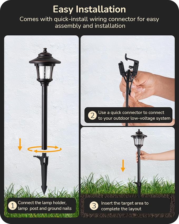 EDISHINE Low Voltage Landscape Lighting 12V 3W 120LM with Connectors 4 Pack | 3000K, Seed Glass, ORB Waterproof Electric LED Pathway Light Wired for Walkway Garden Yard
