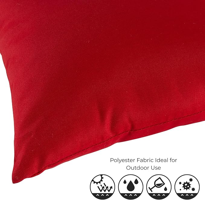 Set of 2 Outdoor Throw Pillows 19 x 12 Inch – Reversible Rectangle Patio Accent Pillows – Weather-Resistant Polyester Fabric – Eco-Friendly Recycled Polyfiber Fill – Salsa Red
