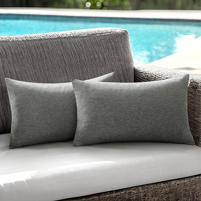 ANRODUO Outdoor Waterproof Pillow Covers for Patio Dark Grey 12x20 2 Pack | Outdoor Pillow Covers for Patio Furniture, Decorative Linen Cushion Sham, Outside Lumbar Pillowcase for Garden Balcony