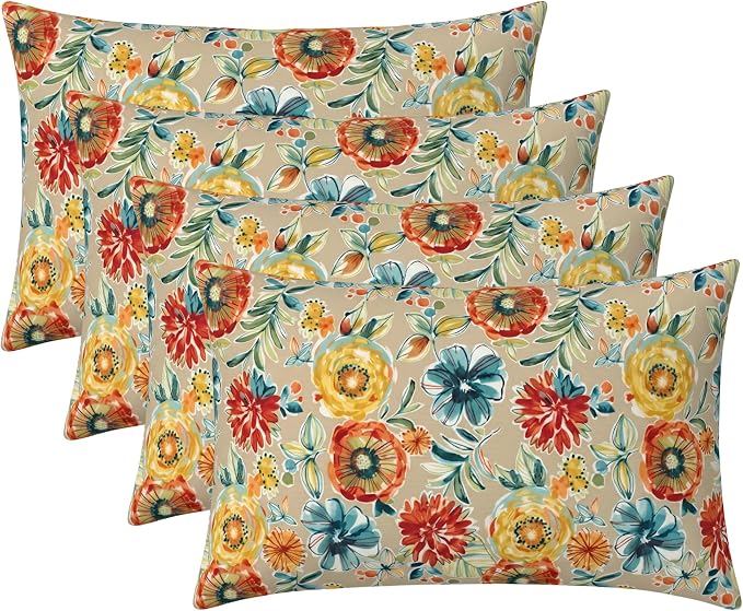 RSH DECOR: Lumbar Throw Pillows Set of 4 | 20” x 12" | All-Weather Spun Fabric | Outdoor Support Pillows for Patio Furniture | Made in USA (Colsen Sonoma)