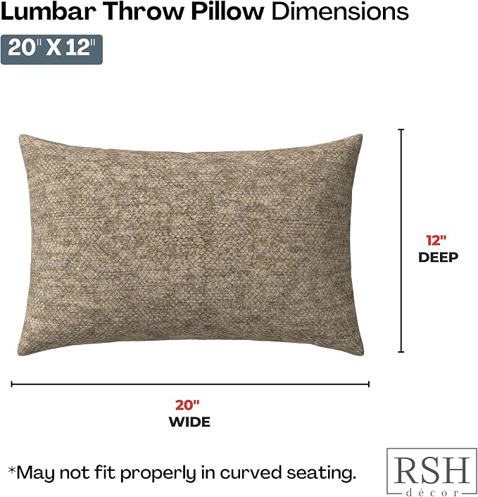 RSH DECOR: Sunbrella Lumbar Throw Pillows Set of 2 | 20" x 12" | Water and Fade-Resistant Performance Fabric | Outdoor Pillow Covers with Down-Alternative Inserts | Made in USA (Berber Cafe)