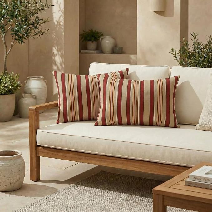 RSH DECOR: Outdura Lumbar Throw Pillows Set of 2 | 20" x 12" | Water and Fade-Resistant Performance Fabric | Outdoor Pillow Covers with Down-Alternative Inserts | Made in USA (Soulmate Crimson)