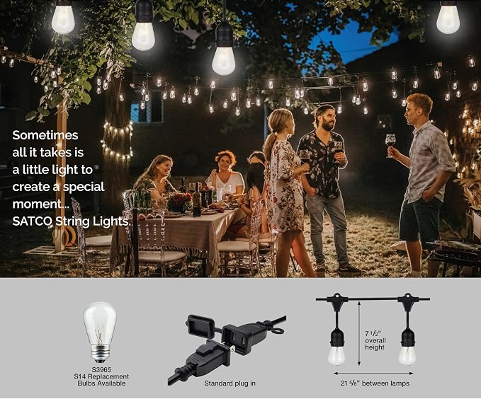 Satco S8035 Incandescent Indoor/Outdoor String Lights, Black, Bulbs Included, 24 Feet (Pack of 1)