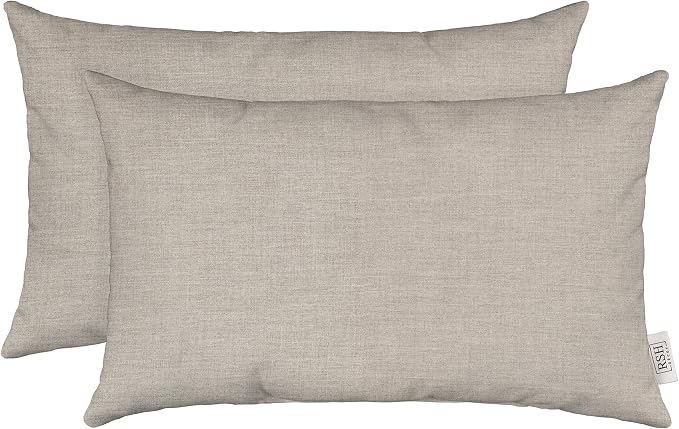 RSH DECOR: Sunbrella Lumbar Throw Pillows Set of 2 | 20" x 12" | Water and Fade-Resistant Performance Fabric | Outdoor Pillow Covers with Down-Alternative Inserts | Cast Silver - Made in USA