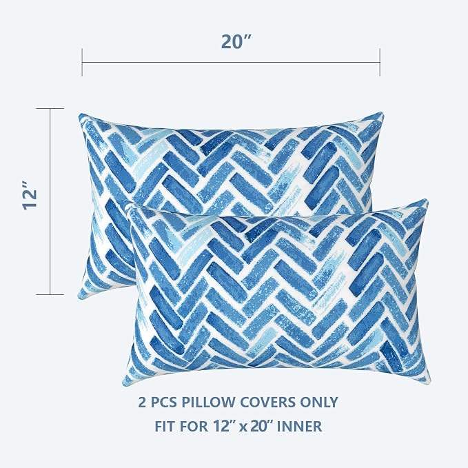 LVTXIII Outdoor/Indoor Lumbar Pillow Covers ONLY, 12” x 20” Fade-Resistant Patio Lumbar Cushion Cases Decorative Throw Pillowcase Shell for Couch Patio Garden Furniture Use - Blue Bricks
