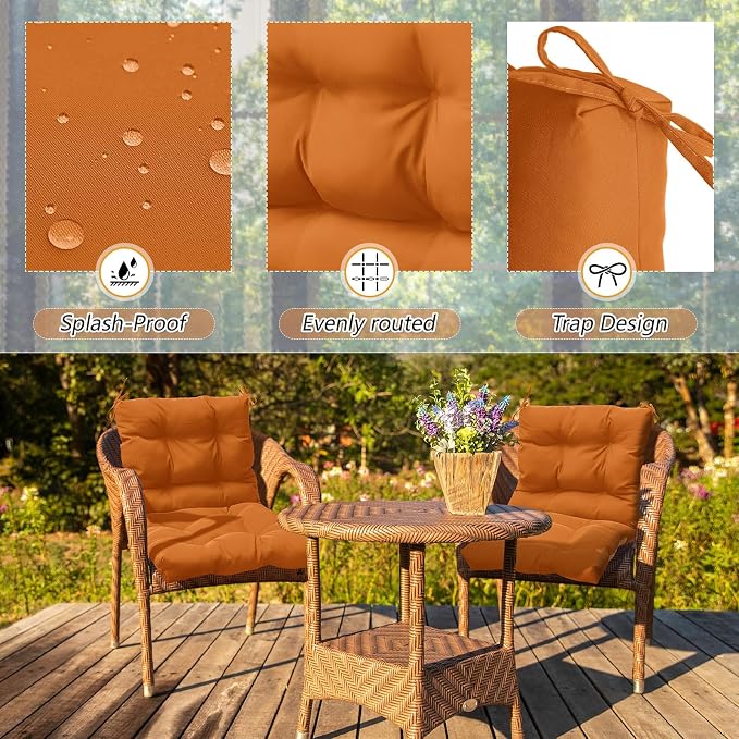 Marsui 4 Pcs Outdoor Indoor High Back Chair Cushions Patio Furniture Tufted Pillow with Ties Water-Resistant Replacement Outdoor Rocking Chair Cushions, 42 x 21 Inches (Orange,Solid Color)