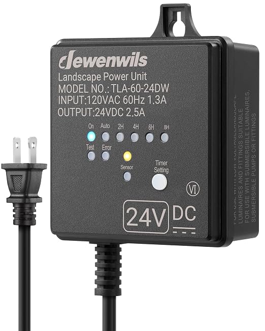 DEWENWILS 60W DC Low Voltage Transformer with Timer & Photocell Sensor | 120V AC to 24V DC, Timer & Photocell Sensor, Outdoor Weatherproof for LED Lights, Spotlights, Pathway Lights