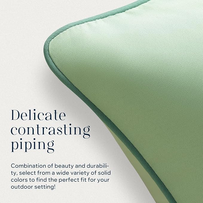 Phantoscope Pack of 2 Outdoor Waterproof Throw Pillow Covers with Contrast Piping, Decorative Square Cushion Case Patio Pillows for Couch Tent, Sage Green 12x20 inches