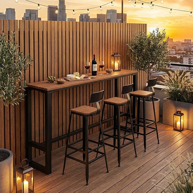 Outdoor Bar Table Weather Resistant, Wood Counter Height Bar Table Rain Sun Protection, Extra Long High Top Table 47.2"-102.4", for Patio, Garden, Yard, Balcony, Poolside(White,55.1"x15.7"x40.5")