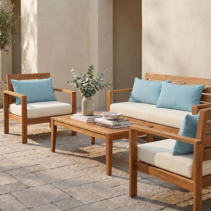 RSH DECOR: Sunbrella Jumbo Lumbar Pillows Set of 4 | 26" x 16" | Indoor Outdoor – Patio, Lounge, Adirondack | Water & Fade-Resistant | Down-Alternative Inserts | Made in USA (Cast Mineral)