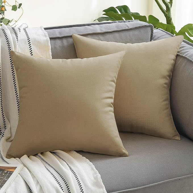 VAKADO Outdoor Waterproof Throw Pillow Covers 16X16 Set of 2 Decorative Taupe Patio Furniture Cushion Cases Outside Decor for Couch Garden Bench Porch