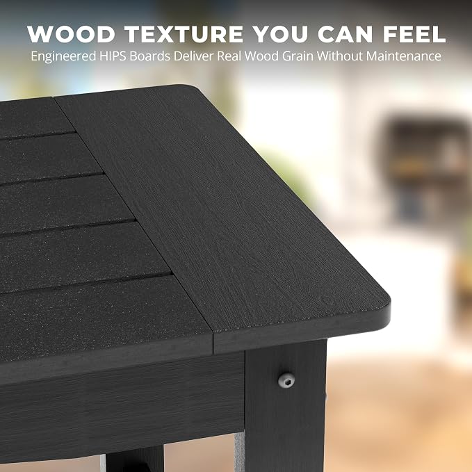 Outdoor Coffee Table, 35.4" x 17.5" All Weather Rectangle Patio Coffee Side Table for Garden Lawn Porch Poolside Balcony (Black)