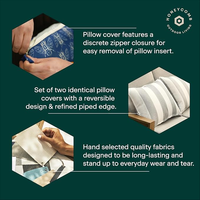 Honeycomb Outdoor Square Toss Pillow Covers, 18 x 18, 2-Pack | Textured Solid Indigo Blue Slipcovers, Water & Fade Resistant for Patio Furniture Set, Cover Only, No Insert