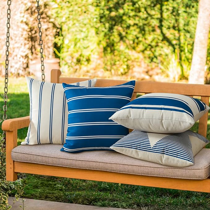 OTOSTAR Waterproof Outdoor Pillow Covers 18x18 Inch Modern Geometry Decorative Throw Pillow Cases Square Cushion Case Pack of 4 Garden Throw Pillow Covers for Patio Furniture Couch Tent (Navy Blue)