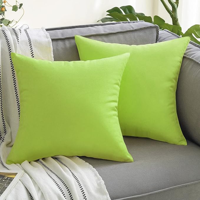 VAKADO Green Waterproof Outdoor Throw Pillow Covers 18x18 Set of 2 UV Fade | Soft polyester, hidden zipper. Fade resistant, patio porch garden furniture. Machine washable, all-season durability.