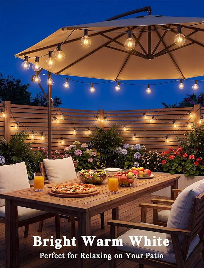 Abeja Outdoor String Light 100 Ft G40 Patio Lights with 105 Edison Glass Bulbs E12 Socket Base (5 Spare) Globe Clear Hanging Lights for Backyard Balcony Deck Party Decor, Not Connectable, Black