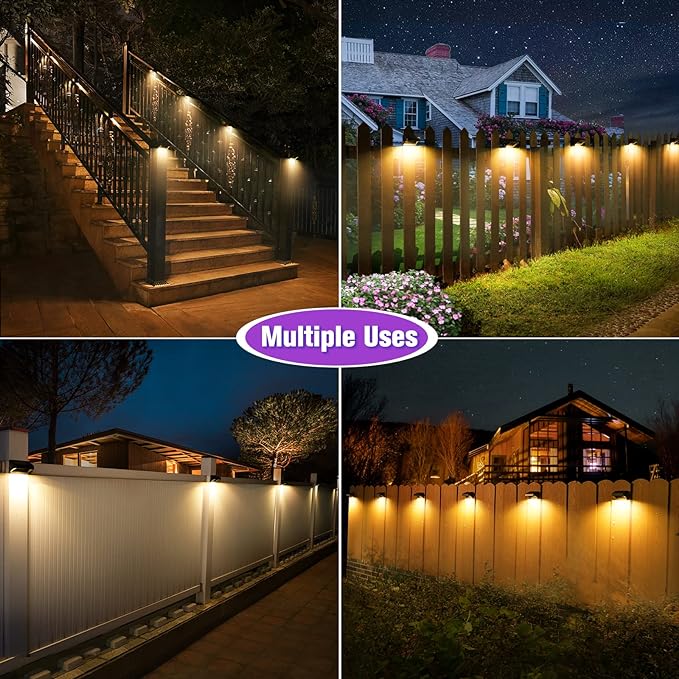 Aulanto Solar Led Deck Lights, Warm White & RGB Modes, Outdoor Waterproof for Backyard, Pool, Patio, Fence Post/Line (4Pack & 4Modes)