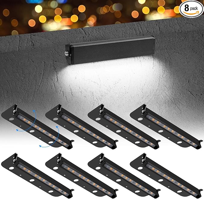 Black 8-Pack 7inch 3W 5000K Daylight White Hardscpe Lighting | 12V AC/DC Retaining Wall Lights,Low Voltage Landscape Lighting,Hardscape Paver Light,Outdoor Step Lights