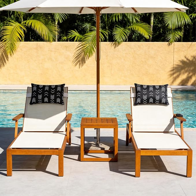 Black Geometric Outdoor Chaise Lounge Head Pillow 11"x16" Set of 2 | Waterproof Lumbar Pillows with Insert Adjustable Elastic Strap, Neck Attachment for Recliner Patio Beach Pool