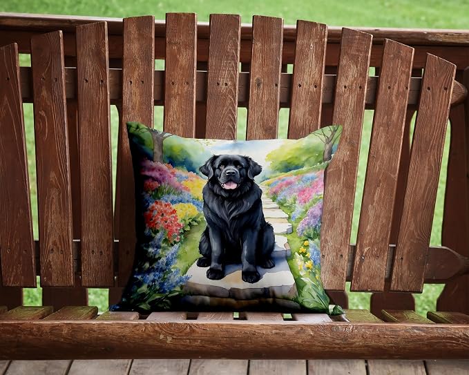 Caroline's Treasures Newfoundland Spring Path Throw Pillow Machine Washable, Indoor Outdoor Decorative Pillow for Couch, Bed or Patio, 14Hx14W