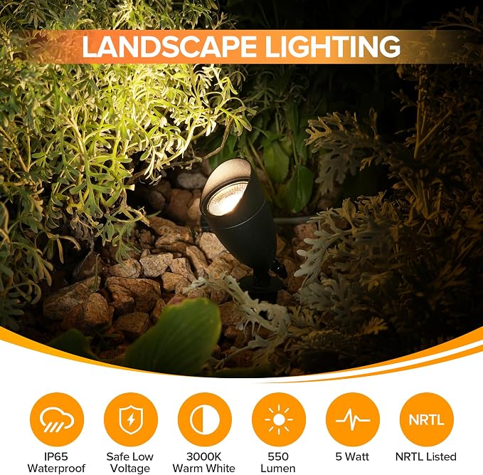 LUTEC 12V Low Voltage Landscape Lighting, Die-cast Aluminum Spot Lights with Connectors, IP65 Waterproof Outdoor Landscape Spotlights, 5W 550LM Warm White 3000K for Tree Garden Yard Pathway, 4 Pack