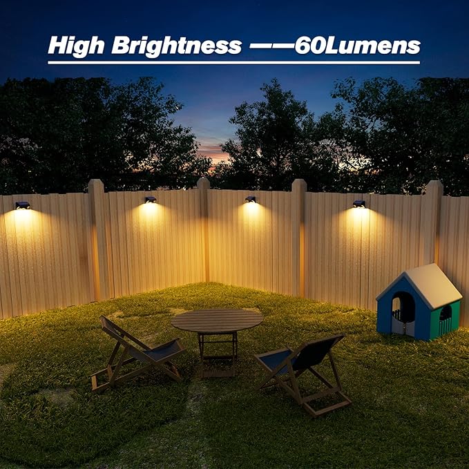 Aulanto 12 Pack Solar Fence Lights, IP65 Waterproof Outdoor Lights with Warm White and RGB Color Modes for Backyard, Garden, Wall, Deck, Stairs