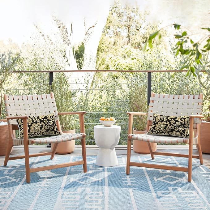 LVTXIII 2 Pack Outdoor Lumbar Pillows 12x20 Inch with White Piping, Fade Resistant Support Throw Pillows with Inserts for Patio Furniture, Sofa, Chair, Jacobean Black