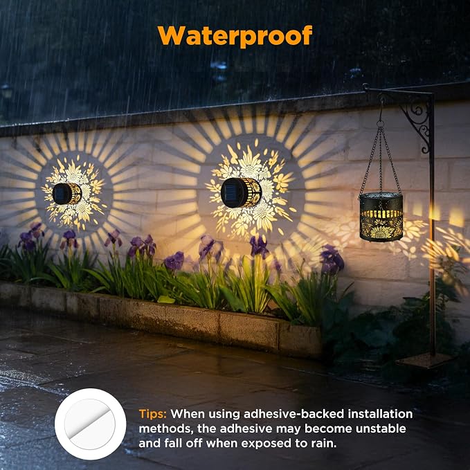 2 Pack Solar Fence Lights Outdoor, Metal Solar Powered Wall Deck Step Light | Sunflower Theme, Hanging LED Waterproof Decorative Lighting for Garden Patio Backyard Post Decor, Warm White