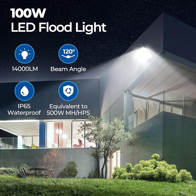 CINOTON 100W 14000LM LED Flood Lights Outdoor, 5000K, ETL Listed, 2 Pack | IP65 Waterproof Exterior Security Wall Pack with 180°Knuckle, 100-277V Outside Aluminum Fixture for Warehouse Porch Garage