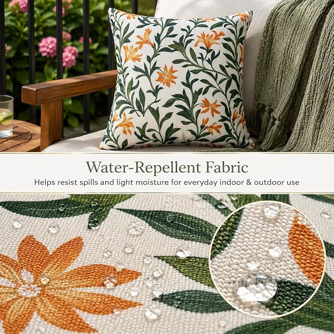 Outdoor Throw Pillows 18×18 Inch Waterproof Pillows with Inserts | Pack of 2 Fade Resistant Decorative Throw Pillows Outdoor Square Pillows for Garden Couch Sofa Patio Furniture