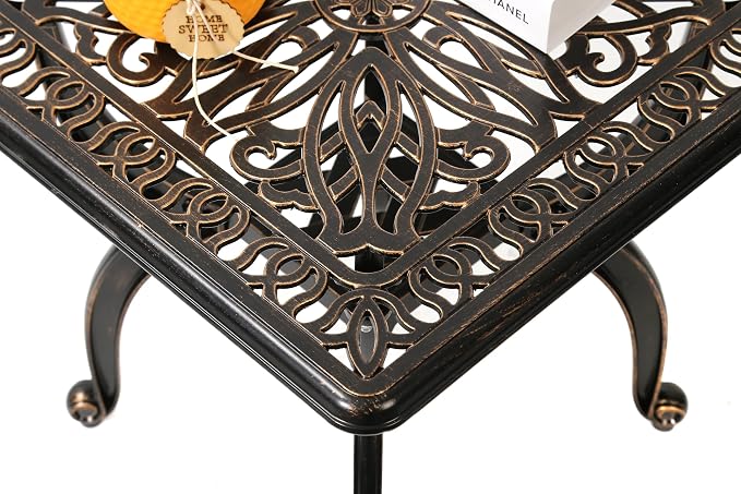 C/G Cast Aluminum Side Table,Decorative Outdoor End Table, Ornate Floral Pattern (Square, Copper)