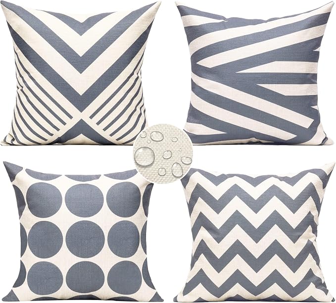 All Smiles Fall Grey Gray Outdoor Throw Pillow Covers Cases Geometric Decorative Home Decor Accent Cushion for Couch Sofa Bed Square 18×18 Set of 4