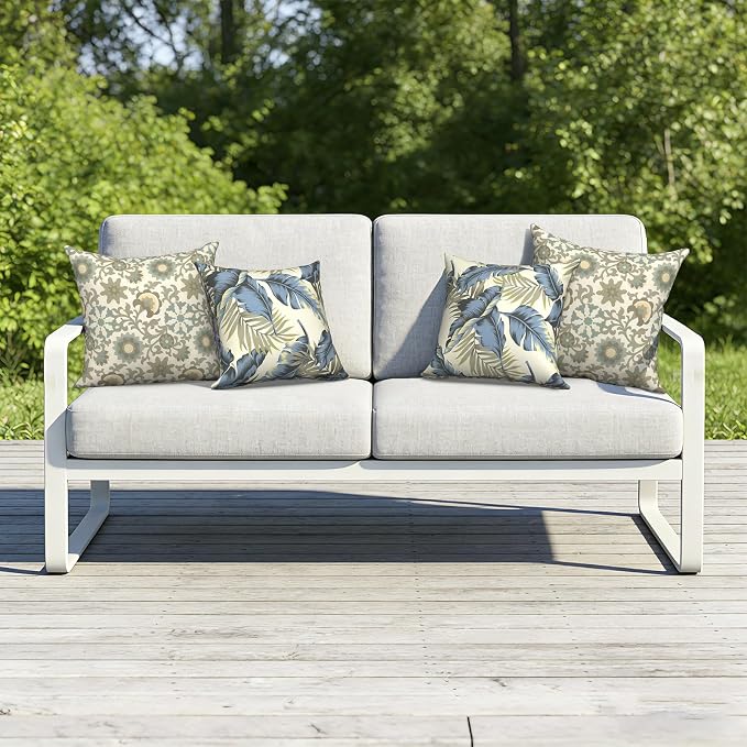 Outdoor Pillows with Insert 18x18 Inch, Waterproof Throw Pillow for Patio Furniture, Decorative Back Cushion for Garden Home Sofa Office Chair, Set of 2, Floral Symphony‌