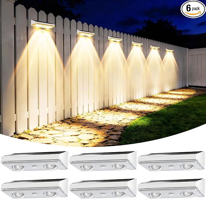 Solar Fence Lights Outdoor, 6 Pack Fence Lights Solar Powered