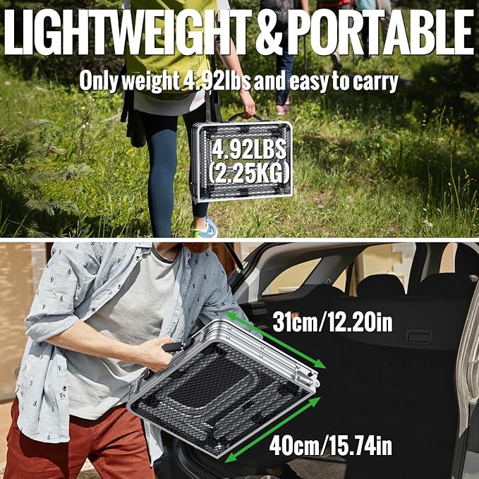 GARLLEN 2ft Folding Grill Table, 3 Adjustable Height Folding Camping Table with Heat-Resistant Mesh Tabletop, Portable Aluminum Picnic Tables for BBQ, Camping, Outdoor, 22.8" L x 15.7" W