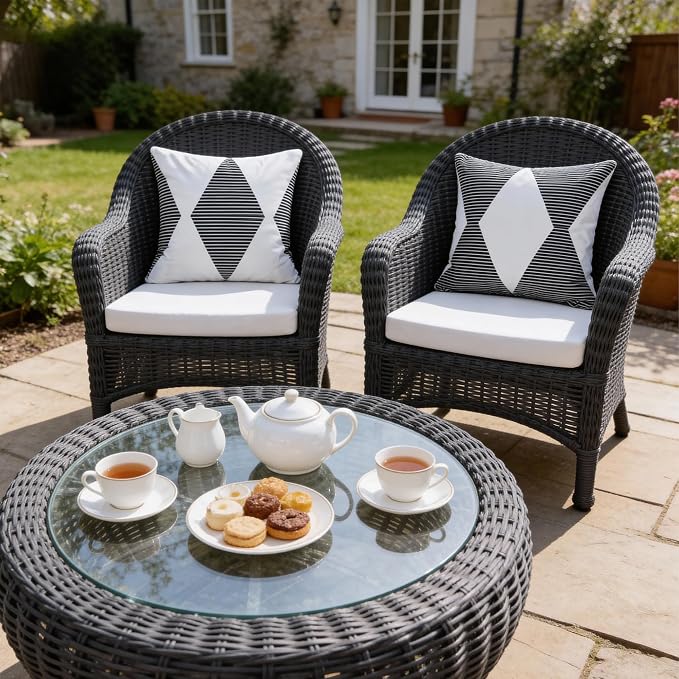 4 Pack Outdoor Waterproof Throw Pillow Covers 16x16 Inch | Black and White Stripe Geometric Decorative Throw Pillow Cover, Modern Outdoor Cushion Cases for Patio Garden Porch Sofa