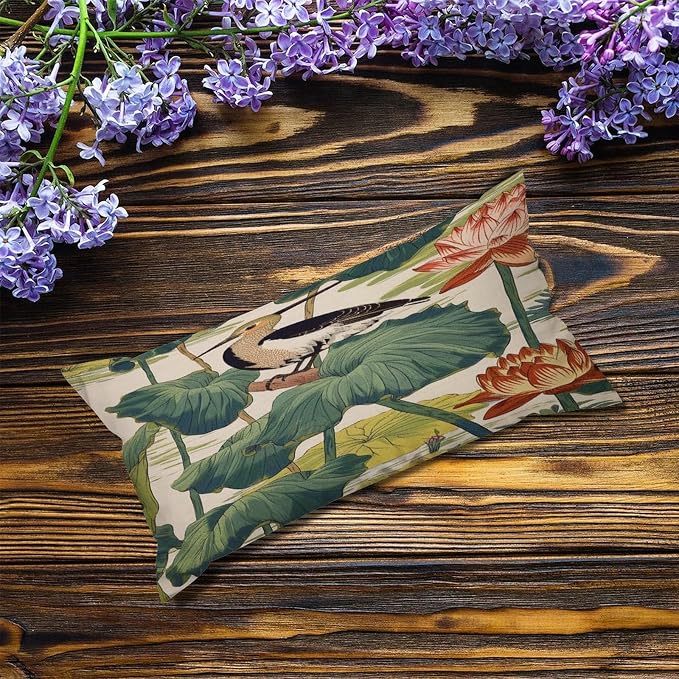 Set of 2 Chinese Pond Bird Decorative Throw Pillow Covers 12x24in Farmhouse Rectangle Accent Pillow Cases Cushion Cover Cases for Sofa Chair Bedroom Home Decor