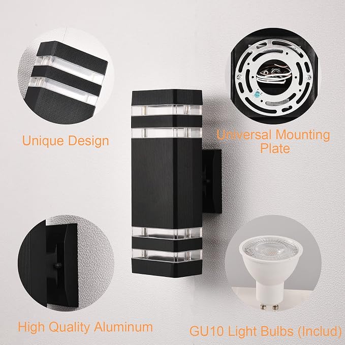 DASTOR Modern Outdoor Wall Light, Black Outdoor Light Fixture Wall Mount, Body in Aluminum Exterior Lights for House, Up and Down Lights Outdoor Sconces Wall Lighting for Porch Patio Garage