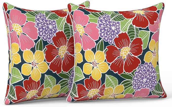 LVTXIII Outdoor Throw Pillow Covers Set of 2, Patio Waterproof Pillow Cases Fade Resistant Accent Pillow Covers for Home and Garden Furniture Decoration, 16x16, Flower Bloom