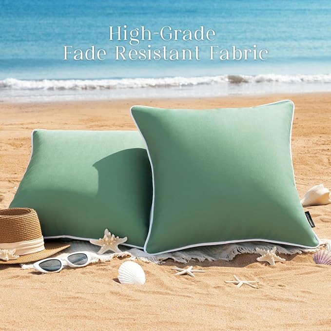 Phantoscope Pack of 2 Outdoor Waterproof Throw Pillow Covers Decorative Square Cushion Case Patio Pillows for Couch Tent, Pine Green 18x18 inches