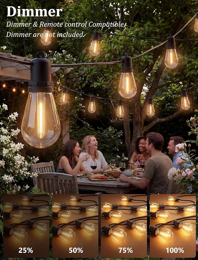 S14 Outdoor String Lights 100FT, Waterproof Patio Lights with 35 Shatterproof LED Bulbs (2 Spare), UL Certified Commercial Grade Black Wire Hanging Lights for Outdoor, Indoor, Backyard, Porch