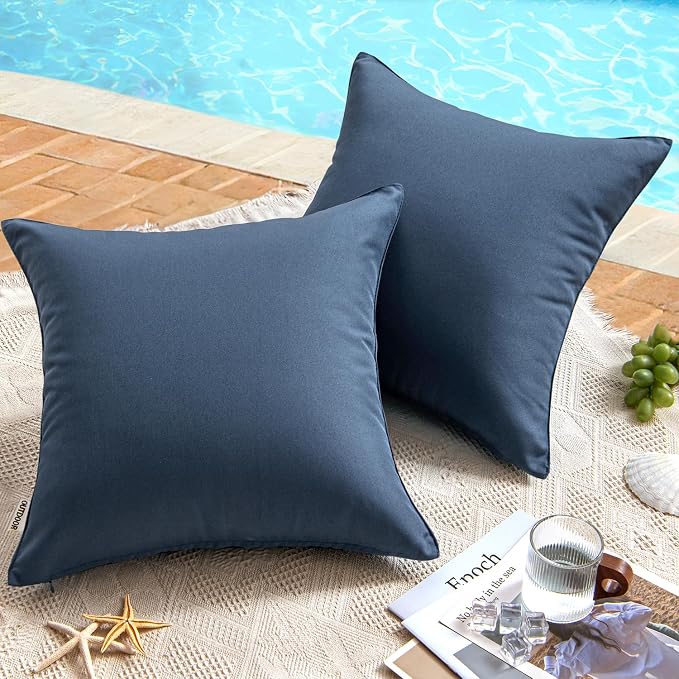 MIULEE Decorative Outdoor Waterproof Pillow Covers 18x18 Dark Blue | Decorative Patio Furniture,Pack of 2,Accent Square Soild Throw Pillow Covers,Summer Garden Tent Couch Sofa