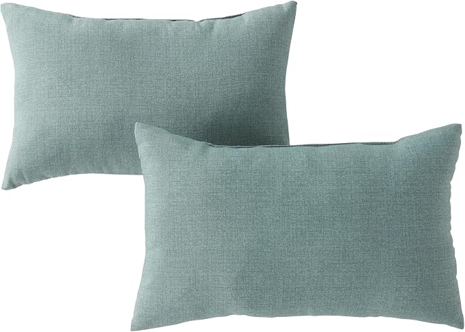 Set of 2 Outdoor Throw Pillows 19 x 12 Inch – Reversible Rectangle Patio Accent Pillows – Weather-Resistant Polyester Fabric – Eco-Friendly Recycled Polyfiber Fill – Seaglass