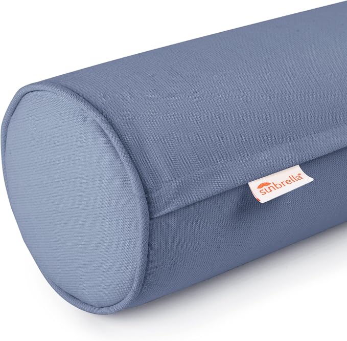 Austin Horn Classics Sunbrella Set of 2 Zippered Neck Bolster Pillow, Made with Sunbrella Fabric, Cylinder Pillows, for Couch & Bed, Decorative Round Throw Pillow, Back & Neck Support (Denim)