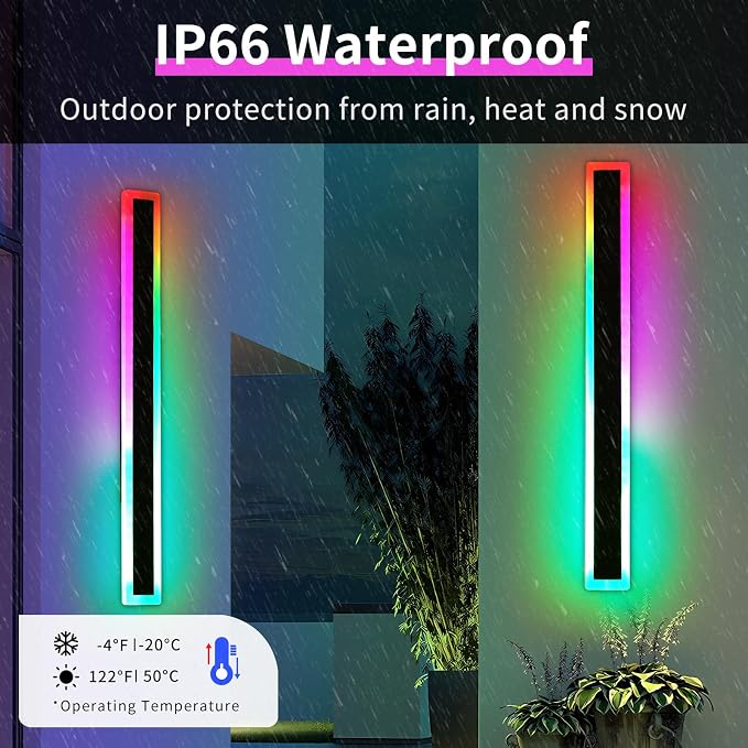 47inch Modern Wall Lights Outdoor, 10 Colour Variations Dimmable Long Wall Sconce, IP65 Waterproof 3000K-6000K Simple Acrylic Exterior Wall Lighting Fixtures for House Garage Front Patio