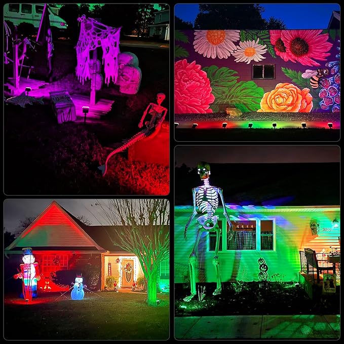 WELALO Color Changing Solar Lights Outdoor, IP68 Waterproof, RGB, 6 Pack | 7 Lighting Modes, Multicolor Solar Halloween Christmas Spotlights for Outside Landscape Yard Garden Tree Party Decorations