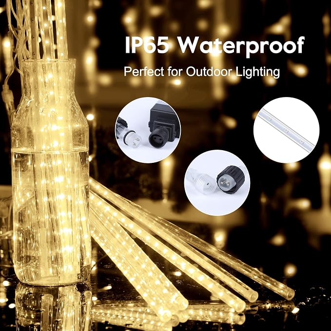 Brightown Meteor Shower Lights Outdoor, 16Inch 20 Tube 720 LED Icicle Light | Waterproof Meteor Christmas Light Outdoor, Hanging Falling Rain Light for Tree Bushes Holiday Party Yard Decor, Warm White