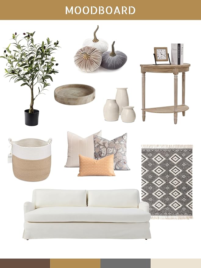 Modern Farmhouse Fall Linen Indoor Outdoor Throw Pillow Cover Only, 20"x20" Water Repellent for Patio, Backyard, Couch, Brown and Gray Floral