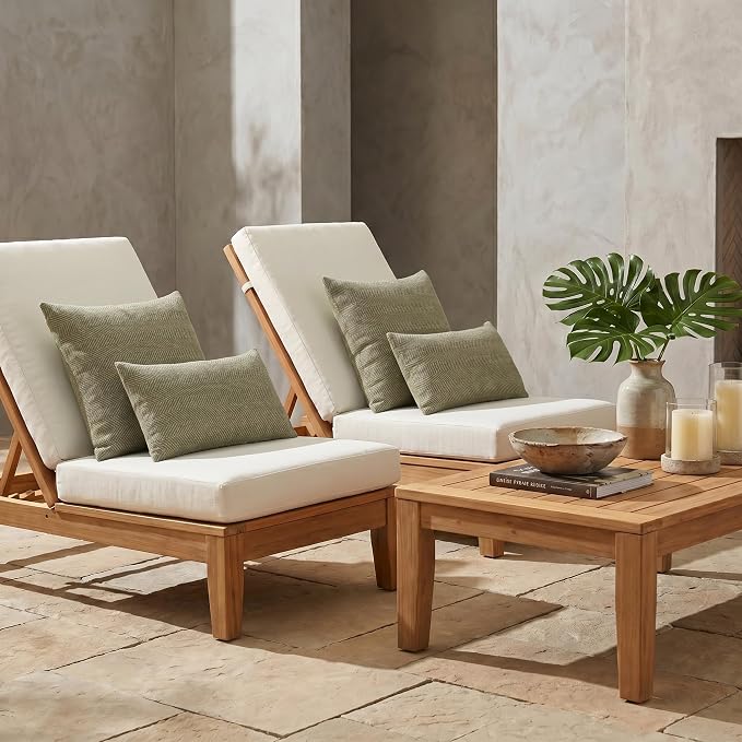 RSH DECOR: Sunbrella Lumbar & Square Pillows Set of 4 | 20" x 12" & 17" x 17" | Water and Fade-Resistant Performance Fabric | Outdoor Throw Pillows for Patio Furniture | Made in USA (Spirit Fern)